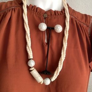 Vintage inlay mother of pearl Necklace and earrings set